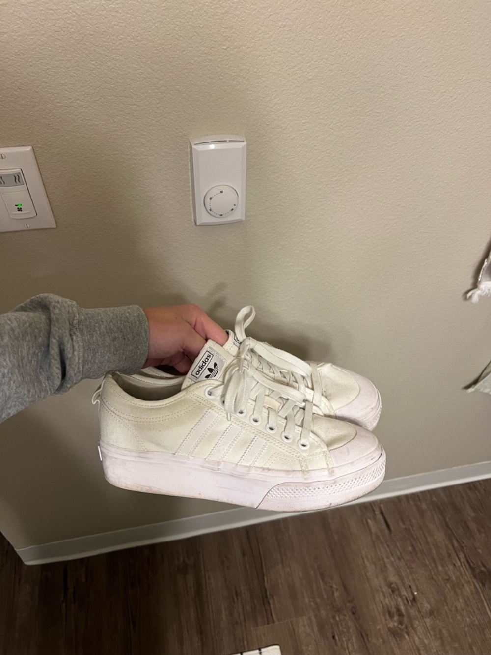 adidas white Canvas Platform Sneakers